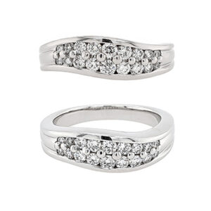 18ct White Gold Curved Ring set with 2 Rows of Diamonds