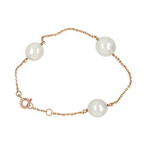 Rose gold bracelet with three white pearls